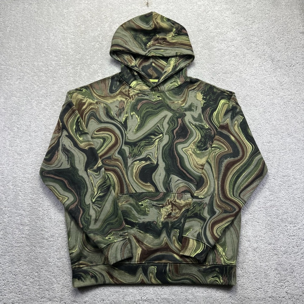 No Boundaries Hoodie Mens M 38-40 Green Brown Marbled Swirl Oversized Fit